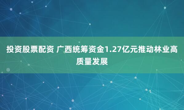 投资股票配资 广西统筹资金1.27亿元推动林业高质量发展